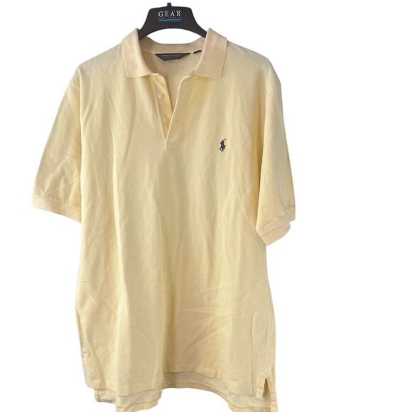 Vintage Polo Golf Ralph Lauren Short Sleeve Polo Shirt Yellow w/ Navy Blue Pony - Picture 1 of 6